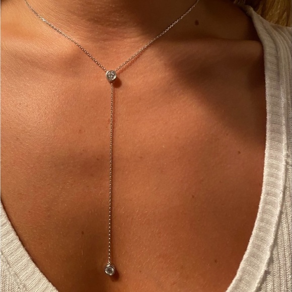 Sterling Silver RP Cz Drop Necklace - Picture 5 of 15